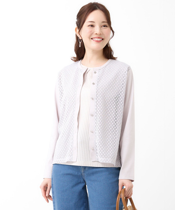 レース 切替 カーディガン