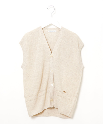 裾編み柄 Vネックベスト【手洗いOK】