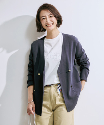 ダブルボタン ニット ジャケット【手洗いOK】