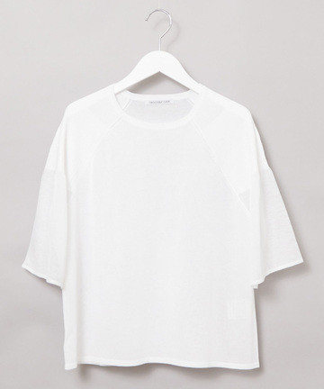 ギャザー切り替え シアー ニット