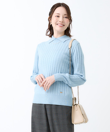 カシミヤブレンド ワイドリブ ハイネック ニット【手洗いOK】