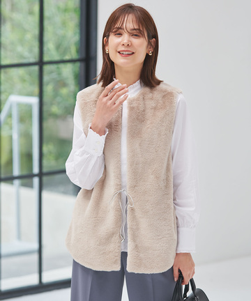 ボア リボン付き ジレ