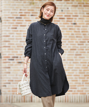 起毛 襟フリル チュニック【一部店舗限定】