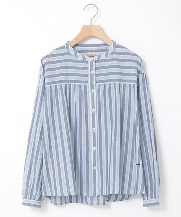 バンドカラー ストライプ ブラウス