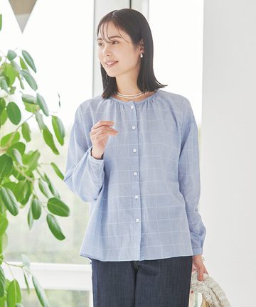 スノーコットン クルーネック ブラウス【接触冷感】