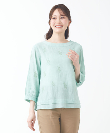 レイヤード風 刺繍 ブラウス
