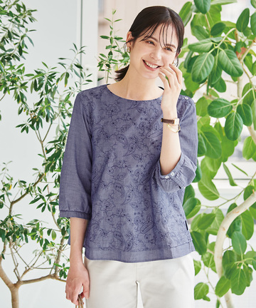 レイヤード風  刺繍ブラウス【オンラインショップ限定】