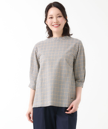 クロコダイルタータン サッカー 七分袖ブラウス