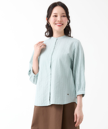 パナマストライプ バンドカラー ブラウス