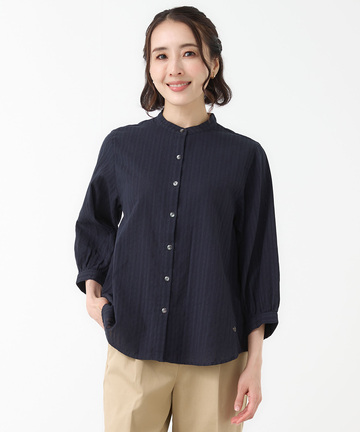 パナマストライプ バンドカラー ブラウス