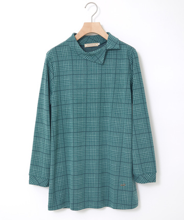 襟デザイン 格子柄 カットチュニック