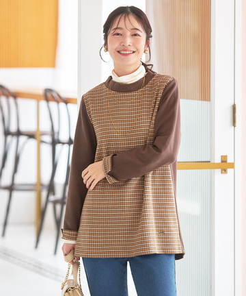 チェック柄 切り替え チュニック