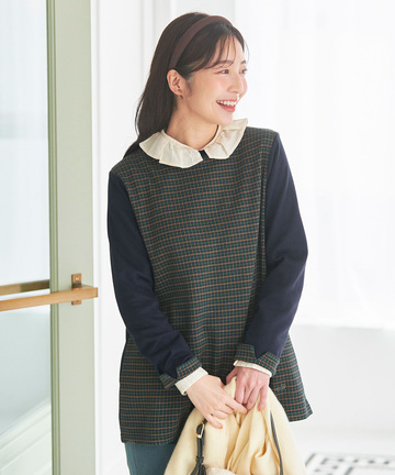 チェック柄 切り替え チュニック