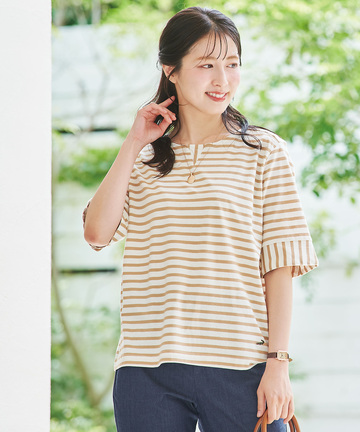 スノーリネン ボーダー Tシャツ【接触冷感】