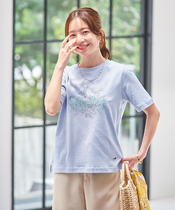 コットン フラワープリント Tシャツ