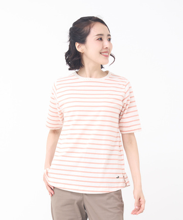 柄編み襟 ボーダー Tシャツ