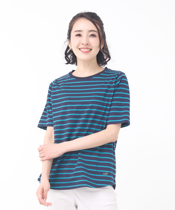 柄編み襟 ボーダー Tシャツ