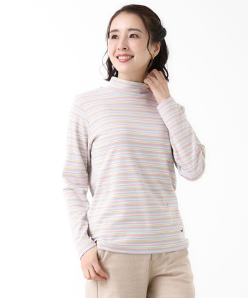 マルチボーダー スムース ハイネックカットソー