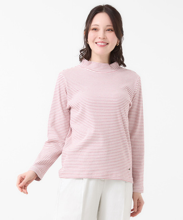 リブボーダー ハイネック カットソー