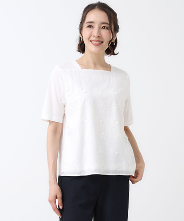 花柄刺繍 ドッキング プルオーバー