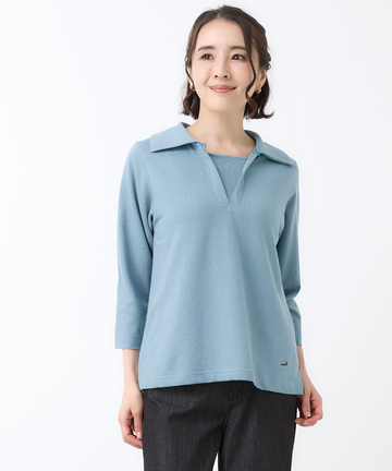 リップルボーダー 七分袖 Tシャツ