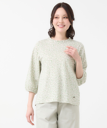 総柄プリント フリル襟 カットソー