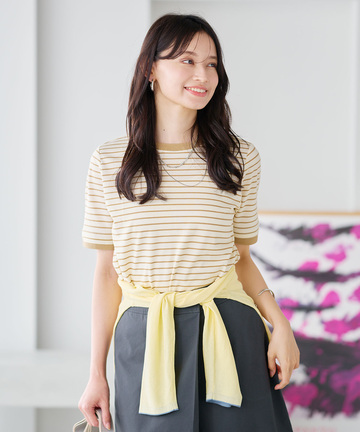 スノーコットン 鹿の子ボーダー Tシャツ【接触冷感】