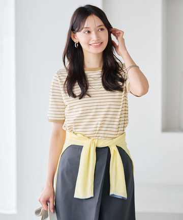 スノーコットン 鹿の子ボーダー Tシャツ【接触冷感】