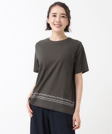 裾刺繍 スラブ天竺 Tシャツ