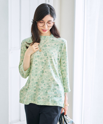 花柄プリント 七分袖 Tシャツ
