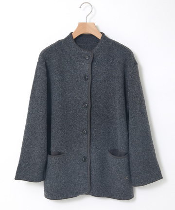 ウールブレンド スタンドカラー ニットコート