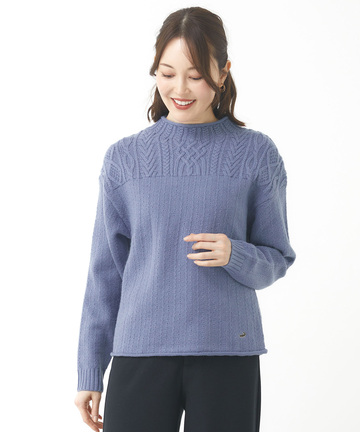 ウールブレンド ボトルネック ケーブルニット【手洗いOK】