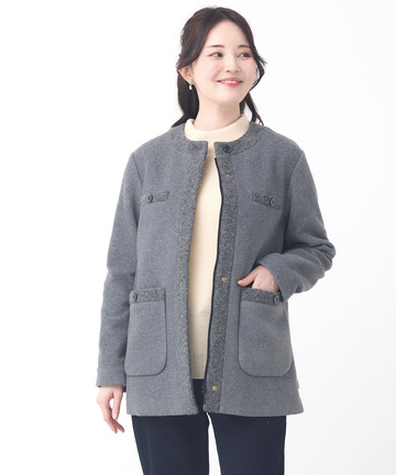 中綿 ノーカラー ジャケット