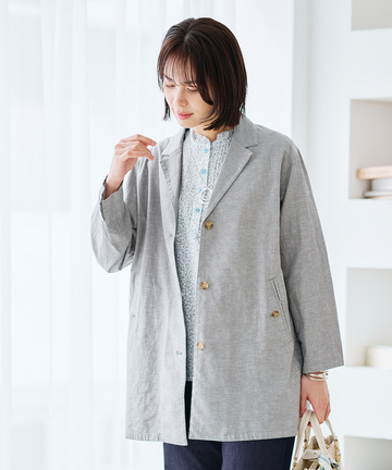 リネンブレンド ロング ジャケット
