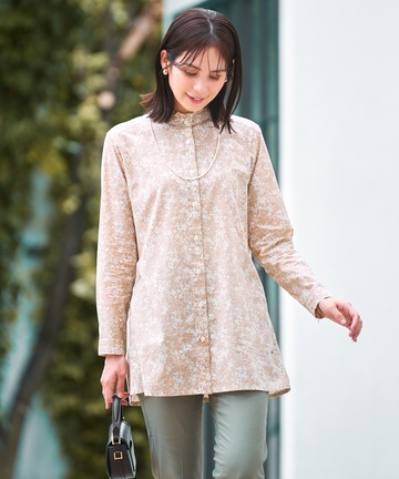 フリルネック 小花柄 チュニック【オンラインショップ限定】