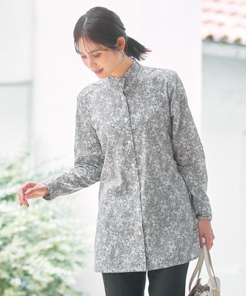フリルネック 小花柄 チュニック【オンラインショップ限定】