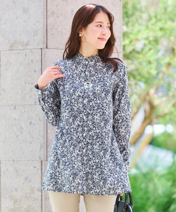 フリルネック 小花柄 チュニック【オンラインショップ限定】
