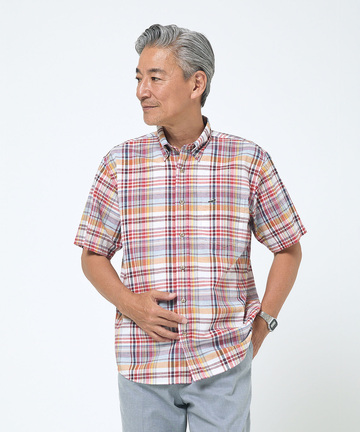 リネンブレンド チェック柄 シャツ【吸汗速乾】【シワになりにくい】