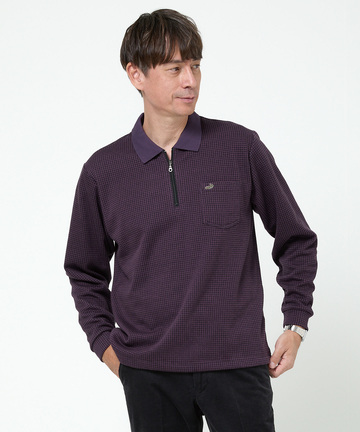 千鳥柄 ハーフジップ ポロシャツ