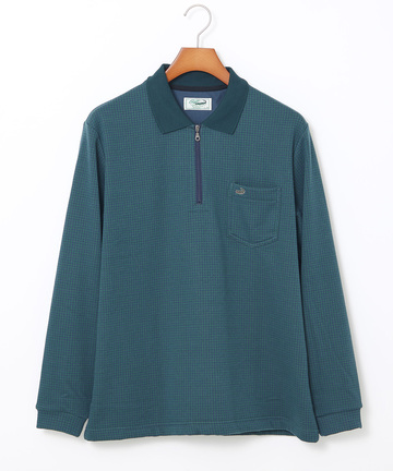 千鳥柄 ハーフジップ ポロシャツ