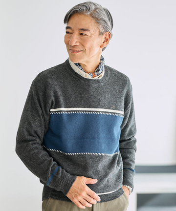 ウールブレンド ワイドボーダー ニット 【手洗いOK】