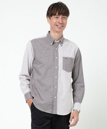 柄切り替え ボタンダウン シャツ