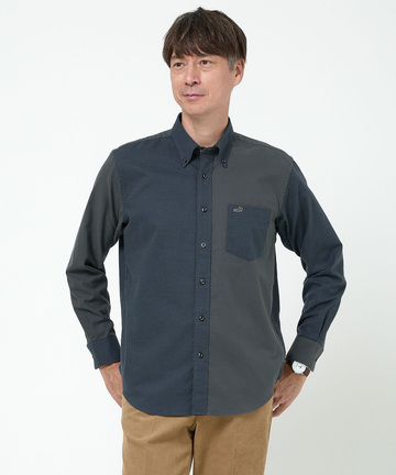 柄切り替え ボタンダウン シャツ