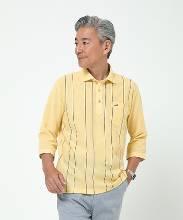 ストライプ柄 七分袖 ポロシャツ【吸汗速乾】