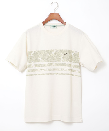 鹿の子 リーフプリント柄 Tシャツ【吸汗速乾】
