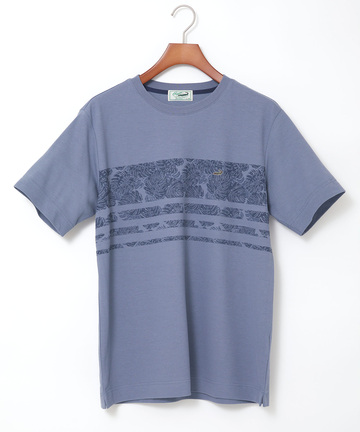 鹿の子 リーフプリント柄 Tシャツ【吸汗速乾】