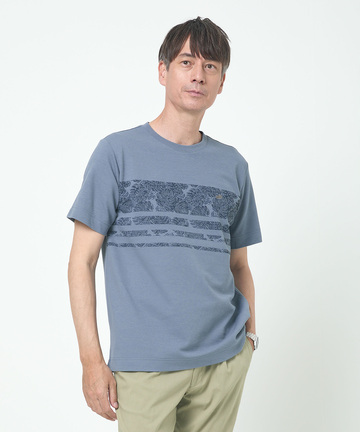 鹿の子 リーフプリント柄 Tシャツ【吸汗速乾】