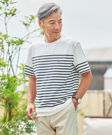 モノトーンボーダー クルーネック Tシャツ