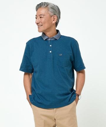 地柄 ストライプ ポロシャツ