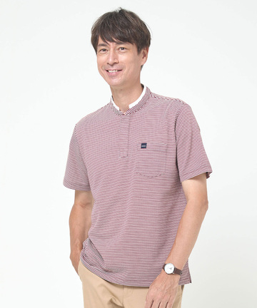 スタンド襟 微塵ボーダー柄 プルオーバー